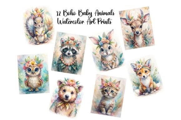 Download 12 Boho Baby Animals Wall Art Set 1 - Baby animals Collection