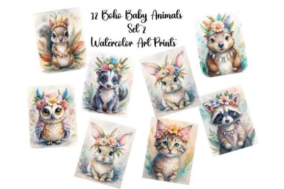 Download 12 Boho Baby Animals Wall Art Set 2 - Baby animals Collection