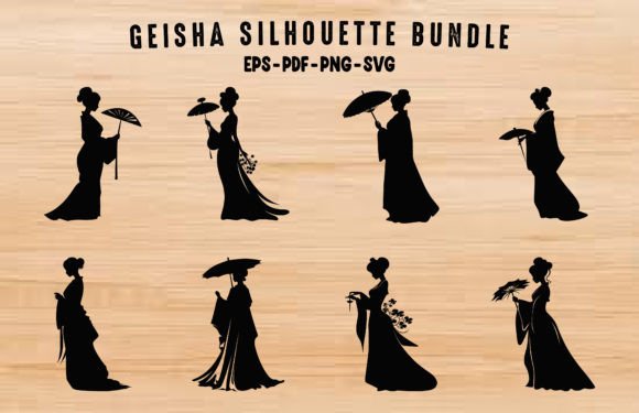 Download Geisha Silhouette Vector Clipart Set - Silhouette Collection