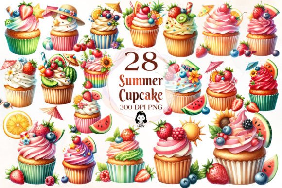 Download Watercolor Summer Cupcake Clipart Bundle - Watercolor summer Collection