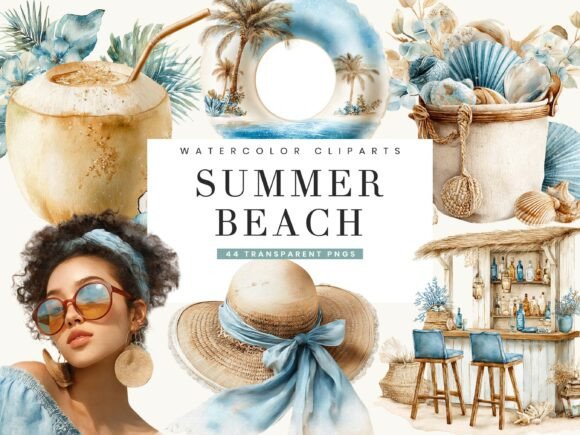 Download Watercolor Summer Beach Clipart - Watercolor summer Collection