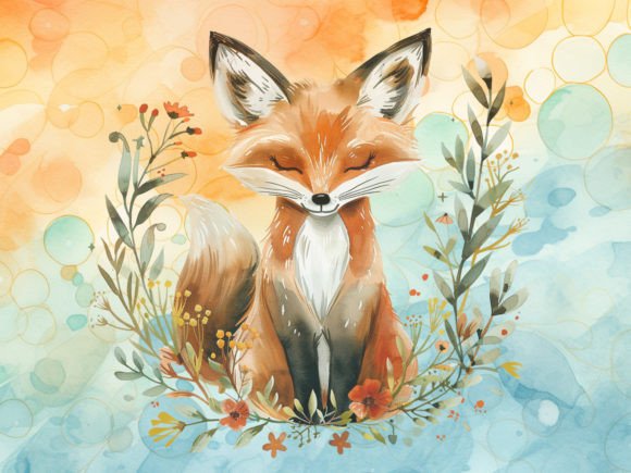 Download Watercolour Floral Fox PNG Graphic - Fox png Collection