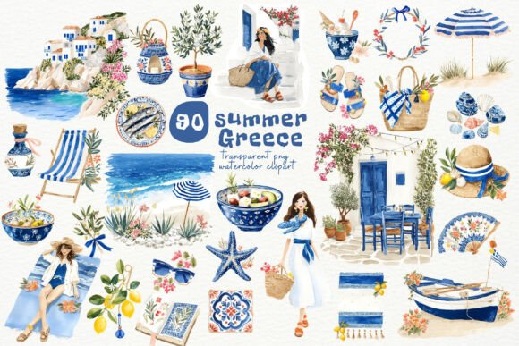 Download Watercolor Summer Greece PNG Clipart - Watercolor summer Collection