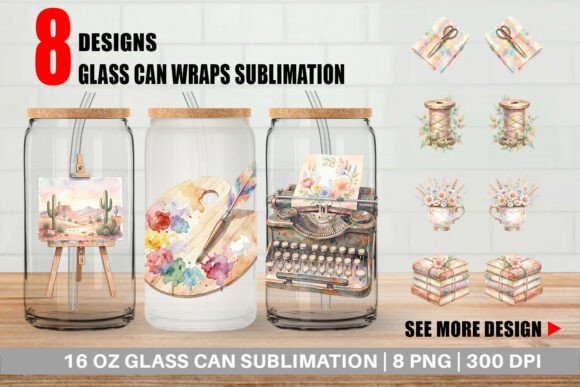Download Boho Artistic Ephemera Glass Can Wrap - Artistic ephemera Collection