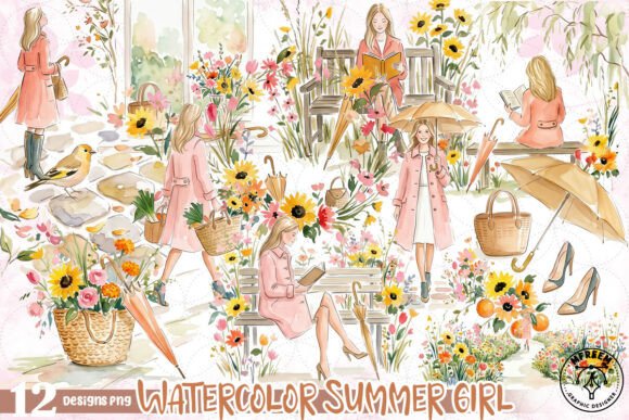 Download Watercolor Summer Girl Clipart PNG - Watercolor summer Collection