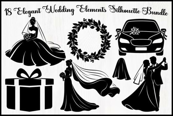 Download 18 Elegant Wedding Elements Silhouette - Silhouette Collection