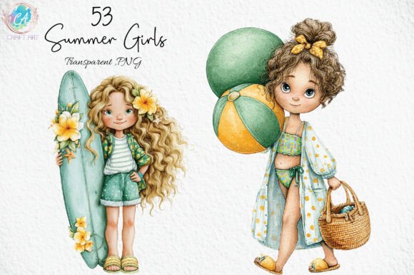 Download Watercolor Summer Girls Clipart PNG - Watercolor summer Collection
