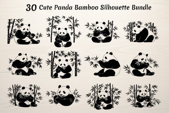 Download 30 Cute Panda Bamboo Silhouette Bundle - Silhouette Collection