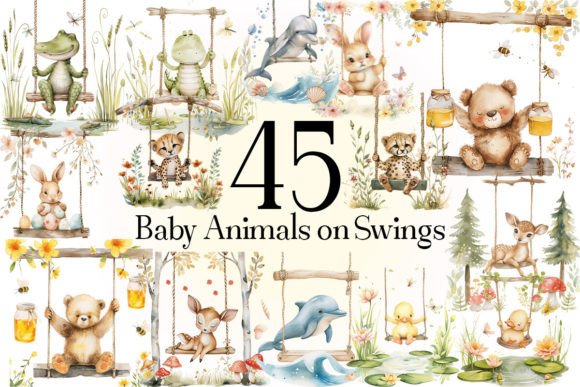 Download Baby Animals on Swings PNG - Baby animals Collection