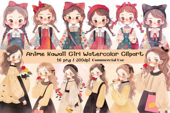 Download Anime Kawaii Girl Watercolor Clipart - Kawaii girl Collection