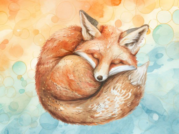Download Watercolour Curled Up Fox PNG Graphic - Fox png Collection