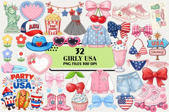 Download Kawaii Girly USA Vacation Clipart Bundle - Kawaii girl Collection