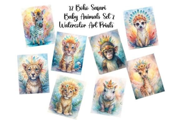 Download Boho Safari Baby Animals Wall Art Set 2 - Baby animals Collection