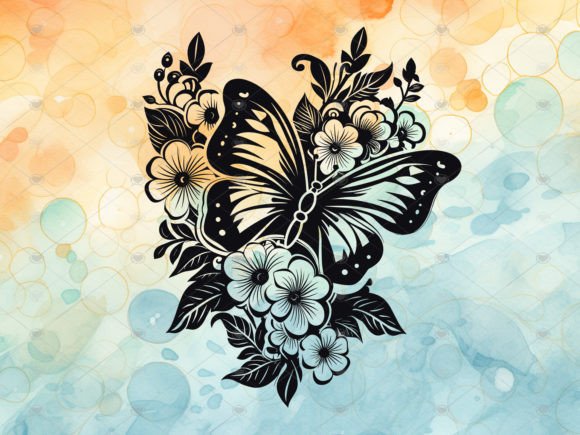 Download Butterfly Flowers Decal Silhouette PNG - Silhouette Collection