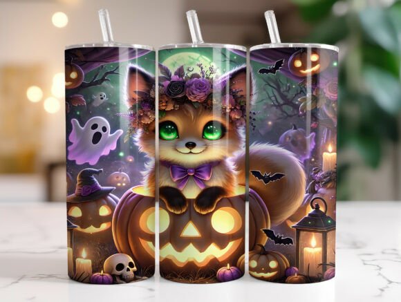 Download Haunted Pumpkin Fox 20oz Tumbler Wrap - Pumpkin fox Collection