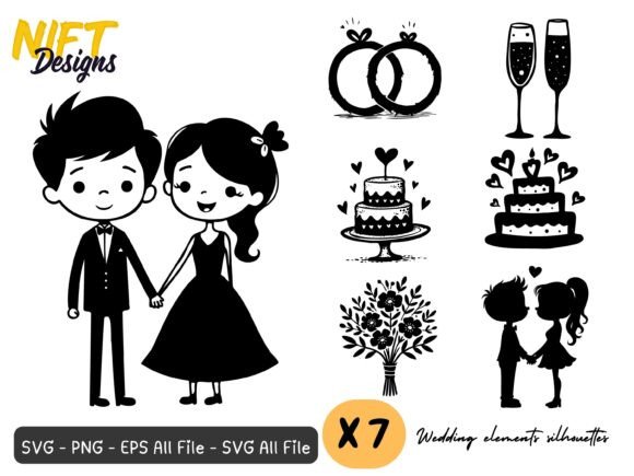 Download Wedding Elements Silhouettes SVG - Silhouette Collection