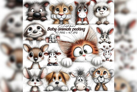 Download Whimsical Baby Animals Peeking Set - Baby animals Collection