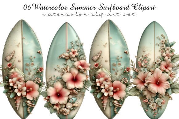 Download Watercolor Summer Surfboard Clipart - Watercolor summer Collection
