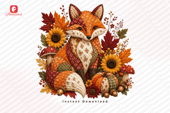 Download Patchwork Autumn Fall Woodland Fox PNG - Fox png Collection